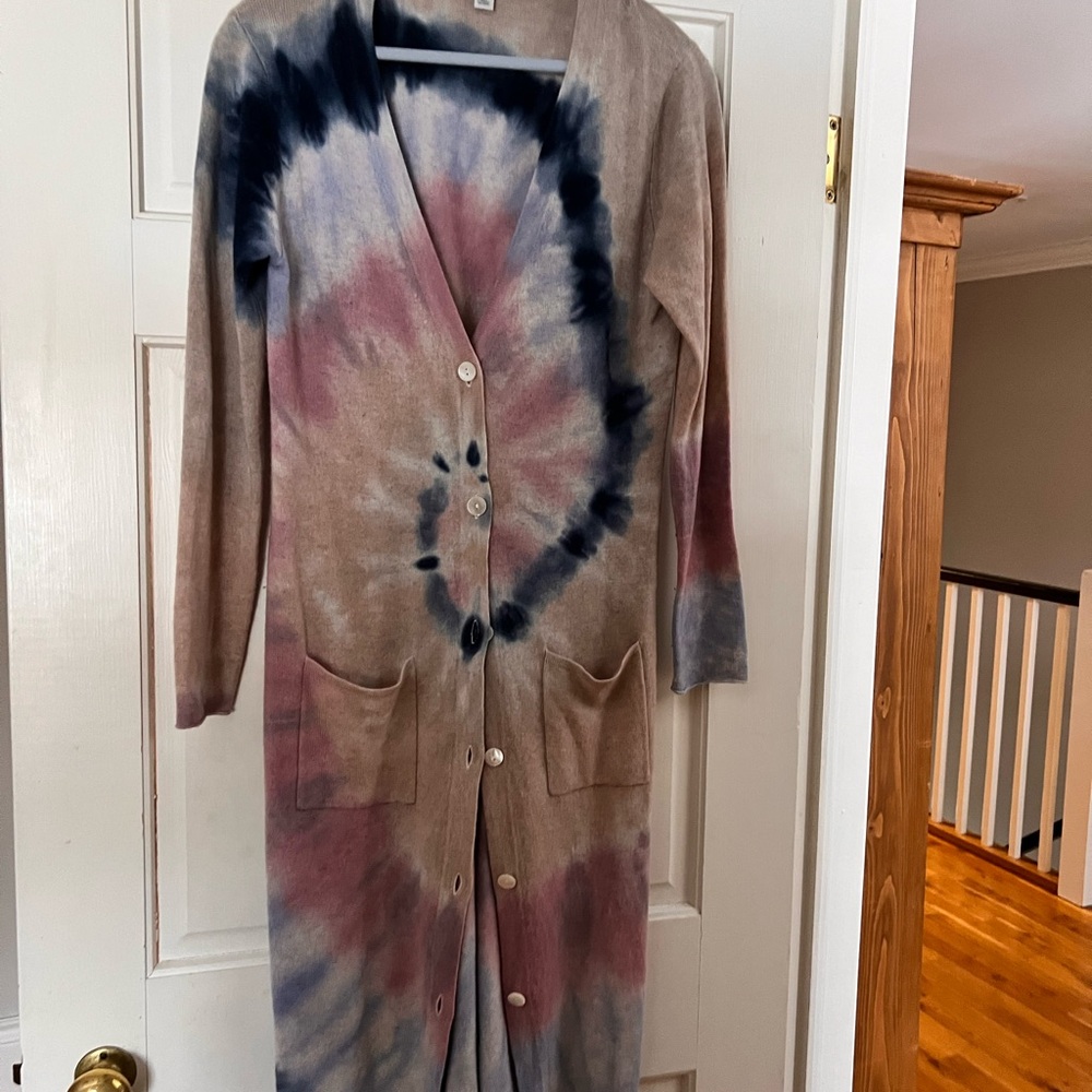 Tie-Dye Long Cashmere Cardigan/Dress with Pockets